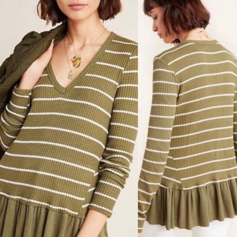 Anthropologie eritali Moss Tallie Stripe Peplum Top